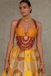 Masaba_Yellow Lehenga And Bustier Raw Silk Embellished Dori Neel Kamal Embroidered Set _Online_at_Aza_Fashions