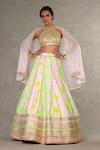 Buy_Masaba_Green Lehenga And Blouse Raw Silk Printed Parijat Summertime Sorbet Cape Set _at_Aza_Fashions