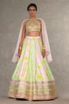 Shop_Masaba_Green Lehenga And Blouse Raw Silk Printed Parijat Summertime Sorbet Cape Set _Online_at_Aza_Fashions