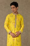 Masaba_Yellow Raw Silk Embroidered Juhi Printed Straight Kurta _Online_at_Aza_Fashions