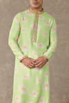 Masaba_Green Raw Silk Printed Parijat Flower Kurta_Online_at_Aza_Fashions