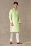 Buy_Masaba_Green Raw Silk Printed Parijat Embroidered Kurta And Churidar Set _at_Aza_Fashions