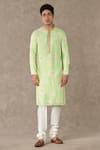 Buy_Masaba_Green Raw Silk Printed Parijat Embroidered Kurta And Churidar Set _Online_at_Aza_Fashions