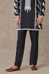 Masaba_Black Raw Silk Embroidered Thread Floral Print Kurta And Pant Set _at_Aza_Fashions