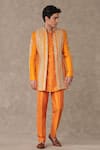 Buy_Masaba_Orange Raw Silk Embroidered Sequin Pearl Embellished Raja Koti _at_Aza_Fashions