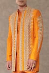 Masaba_Orange Raw Silk Embroidered Sequin Pearl Embellished Raja Koti _Online_at_Aza_Fashions