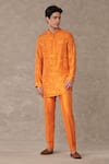 Buy_Masaba_Orange Raw Silk Printed Floral Bagh Kurta With Pant _at_Aza_Fashions