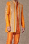 Shop_Masaba_Orange Raw Silk Embroidered Sequin Pearl Embellished Raja Koti Kurta Set _Online_at_Aza_Fashions