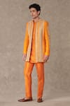 Masaba_Orange Raw Silk Embroidered Sequin Pearl Embellished Raja Koti Kurta Set _at_Aza_Fashions