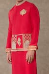 Masaba_Red Dupion Silk Embroidered Sequin Anar Trikone Placement Bundi _Online_at_Aza_Fashions