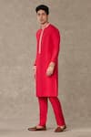 Masaba_Red Raw Silk Embroidered Sequin Anar Placement Kurta With Pant _Online_at_Aza_Fashions