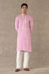 Buy_Masaba_Pink Tissue Embroidery Sequin Bloom Placket Kurta With Pant _at_Aza_Fashions