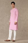 Shop_Masaba_Pink Tissue Embroidery Sequin Bloom Placket Kurta With Pant _Online_at_Aza_Fashions