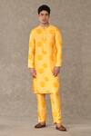 Buy_Masaba_Yellow Raw Silk Print Gulaab Kurta With Pant_at_Aza_Fashions