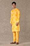Shop_Masaba_Yellow Raw Silk Print Gulaab Kurta With Pant_Online_at_Aza_Fashions