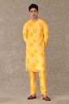 Masaba_Yellow Raw Silk Print Gulaab Kurta With Pant_at_Aza_Fashions
