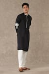 Masaba_Black Raw Silk Palm Tree In Dori Shajarah Sequin Kurta _at_Aza_Fashions