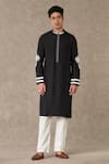 Buy_Masaba_Black Raw Silk Embroidery Palm Tree Shajarah Sequin Kurta With Pant _at_Aza_Fashions