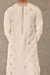 Masaba_Ivory Raw Silk Print Foil Plumeria Kurta With Pant_Online_at_Aza_Fashions