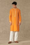 Shop_Masaba_Orange Crepe Silk Embroidery Dori Kalpataru Kurta_Online_at_Aza_Fashions