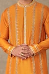 Masaba_Orange Crepe Silk Embroidery Dori Kalpataru Kurta_at_Aza_Fashions