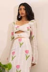 Buy_Kalakaari By Sagarika_White Cotton Print Tulip Bloom Sweetheart Cut Out Top With Pencil Skirt _Online_at_Aza_Fashions