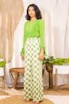 Buy_Kalakaari By Sagarika_Off White Cotton Print Polka Dots Notched V Lace Embellished Top With Pant 