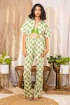 Buy_Kalakaari By Sagarika_Off White Cotton Print Polka Blouse V Shirt Pant Set _at_Aza_Fashions