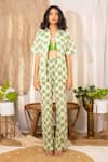 Buy_Kalakaari By Sagarika_Off White Cotton Print Polka Blouse V Shirt Pant Set _Online_at_Aza_Fashions