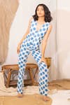 Buy_Kalakaari By Sagarika_Off White Cotton Print Polka V Waist Coat With Pant _at_Aza_Fashions