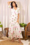 Buy_Kalakaari By Sagarika_White Cotton Print Tulip V Ruched Maxi Dress _Online_at_Aza_Fashions