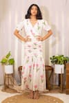 Kalakaari By Sagarika_White Cotton Print Tulip V Ruched Maxi Dress _at_Aza_Fashions