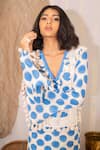 Kalakaari By Sagarika_Off White Cotton Print Polka V Dots Lace Embellished Dress _at_Aza_Fashions