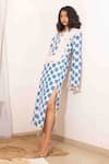 Buy_Kalakaari By Sagarika_Off White Cotton Print Polka V Dots Lace Embellished Dress 