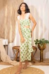 Kalakaari By Sagarika_Off White Cotton Print Polka Square Magic Top With Wrap Skirt _at_Aza_Fashions