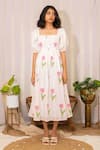 Buy_Kalakaari By Sagarika_White Cotton Print Tulip Garden Square Midi Dress _Online_at_Aza_Fashions