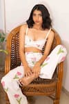 Kalakaari By Sagarika_White Cotton Print Tulip Flora Shrug Open Pant Set _Online