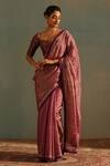 Buy_Weaver Story_Purple Tissue Silk Placement Hand Embroidery Zardozi Border Saree _at_Aza_Fashions