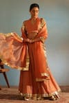 Buy_Weaver Story_Orange Tissue Silk Placement Embellished Lehenga Sleeveless Blouse Set _at_Aza_Fashions