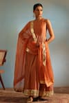 Buy_Weaver Story_Orange Tissue, Silk Lace Round Neck Anarkali Churidar Set _at_Aza_Fashions