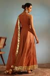 Shop_Weaver Story_Orange Tissue, Silk Lace Round Neck Anarkali Churidar Set _at_Aza_Fashions