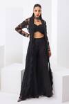 Buy Awigna Black Organza, Net, Cotton Embroidery Sweetheart Floral Cape And Palazzo Set at Aza Fashions Buy_Awigna_Black Organza, Net, Cotton Embroidery Sweetheart Floral Cape And Palazzo Set _at_Aza_Fashions