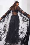 Shop Awigna Black Organza, Net, Cotton Embroidery Sweetheart Floral Cape And Palazzo Set at Aza Fashions Shop_Awigna_Black Organza, Net, Cotton Embroidery Sweetheart Floral Cape And Palazzo Set _at_Aza_Fashions