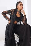 Buy Awigna Black Organza, Net, Cotton Embroidery Sweetheart Floral Cape And Palazzo Set Buy_Awigna_Black Organza, Net, Cotton Embroidery Sweetheart Floral Cape And Palazzo Set