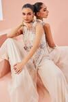 Buy Awigna Ivory Organza, Net Embroidery, Tassels V-neck Floral Kurta And Flared Pant Set Buy_Awigna_Ivory Organza, Net Embroidery, Tassels V-neck Floral Kurta And Flared Pant Set