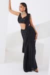 Buy Awigna Black Net, Satin, Georgette Embroidery, Tassels V-neck Pre-draped Saree Set at Aza Fashions Buy_Awigna_Black Net, Satin, Georgette Embroidery, Tassels V-neck Pre-draped Saree Set _at_Aza_Fashions