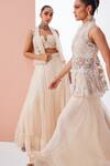Awigna_Ivory Organza, Net Embroidery, Tassels Shawl Neck Jacket Lehenga Set_Online_at_Aza_Fashions