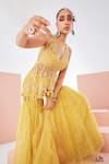 Awigna Yellow Organza, Net Embroidery, Sequins V-neck Floral Peplum Kurta Set Online at Aza Fashions Awigna_Yellow Organza, Net Embroidery, Sequins V-neck Floral Peplum Kurta Set _Online_at_Aza_Fashions