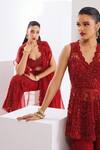 Buy_Awigna_Red Net Sequins, Cut Work Sweetheart Neck Embroidered Cape Pant Set _Online_at_Aza_Fashions