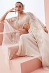 Shop_Awigna_Ivory Organza Embroidered Sequin Sweetheart Cape Palazzo Set _at_Aza_Fashions